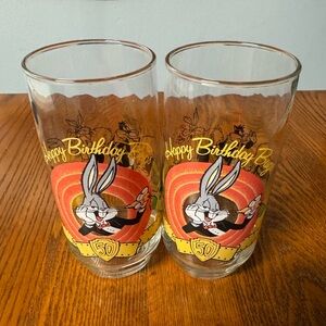 Happy Birthday Bugs Bunny 50th Anniversary Glasses ~ Set of 2